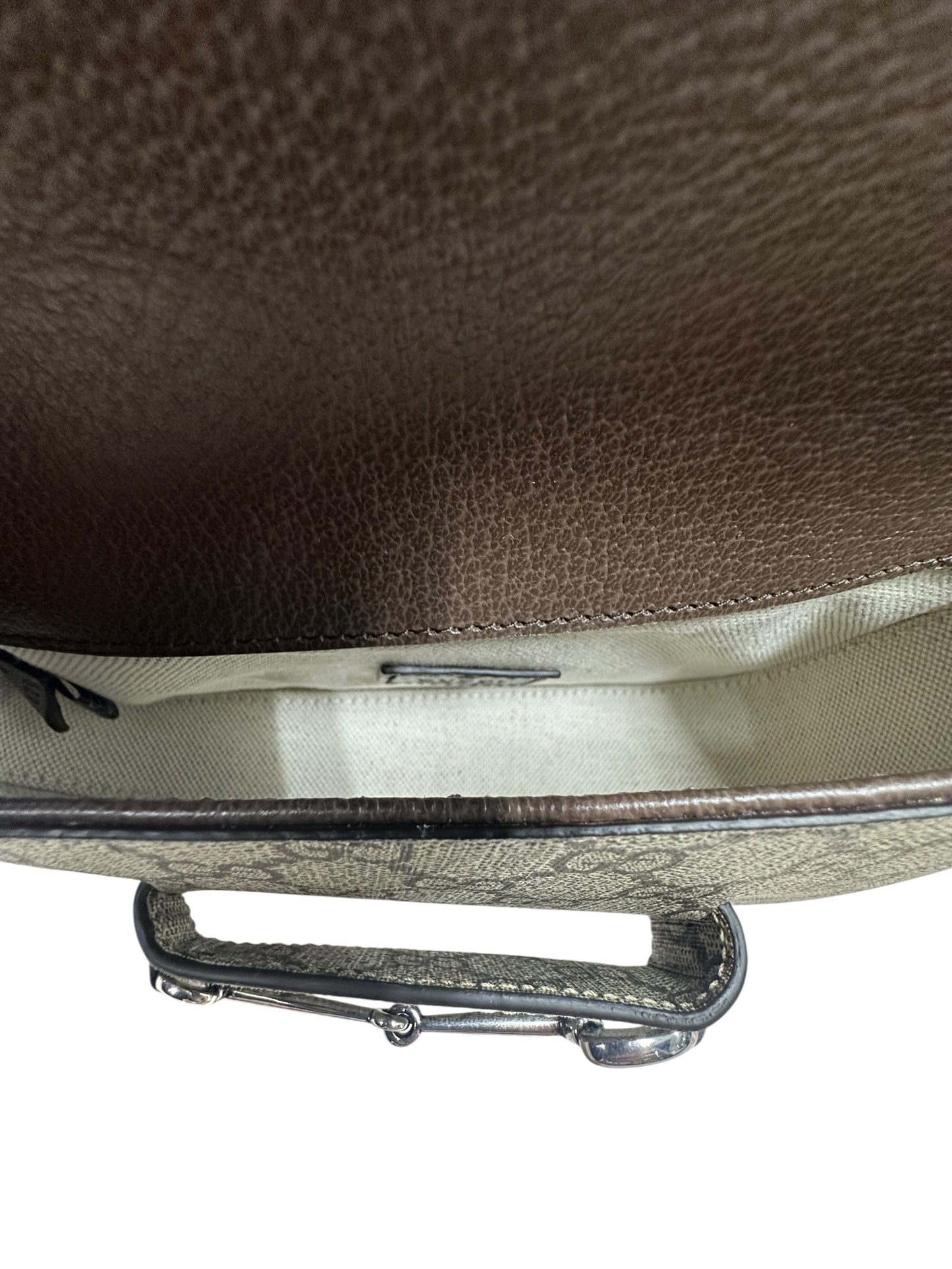 GUCCI GG Supreme Horsebit 1955 Shoulder Bag Beige Silver Hardware GU591