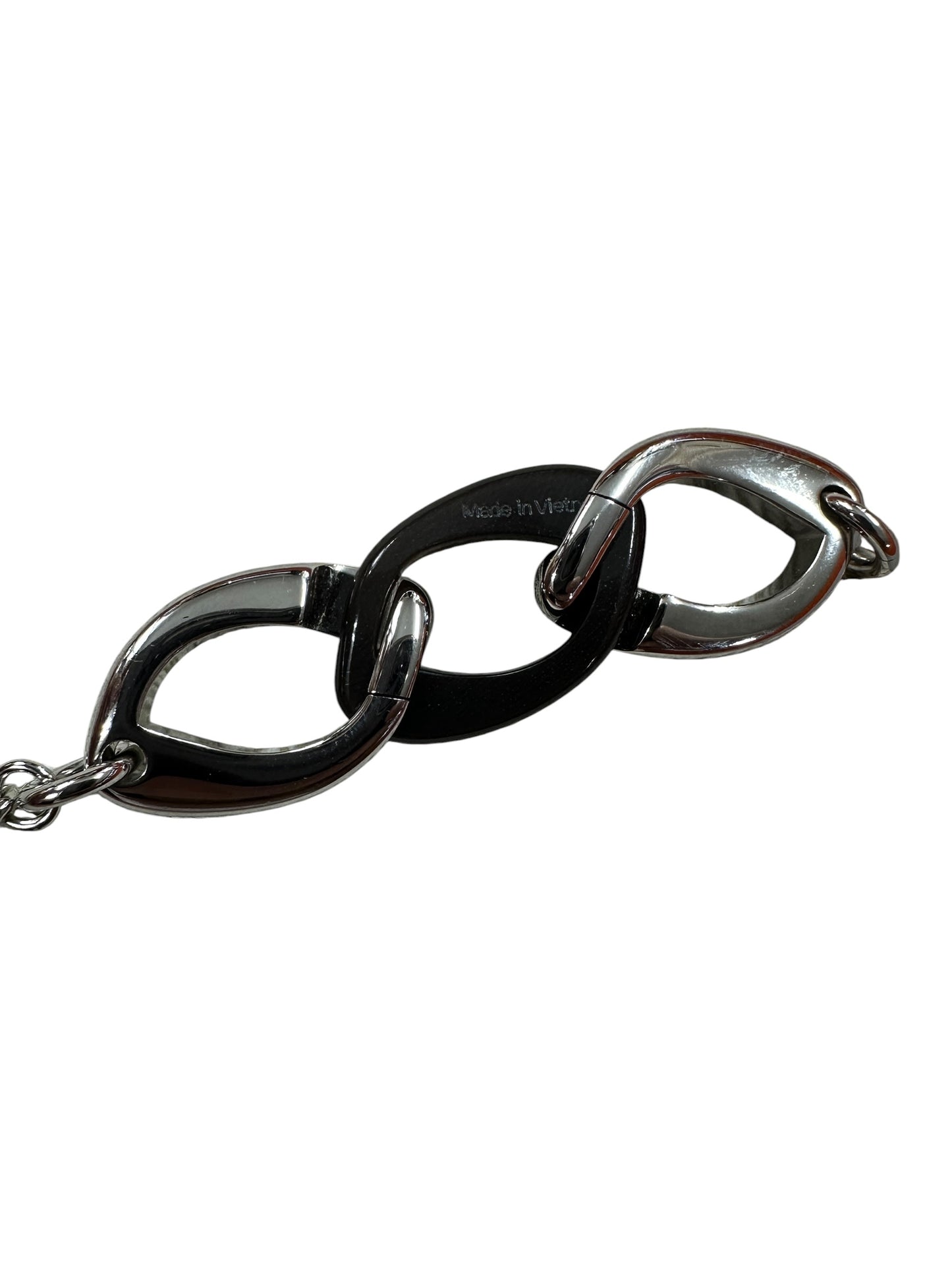 HERMES Buffalo Horn Pendant Chain Necklace Black Silver Hardware HE466
