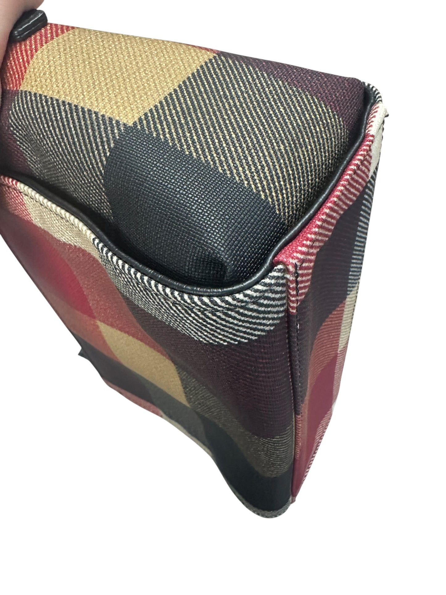 BURBERRY Blue Label Crestbridge Mega Check Canvas 2way Pouch Clutch Shoulder Bag Red Black Gold Hardware BU1228