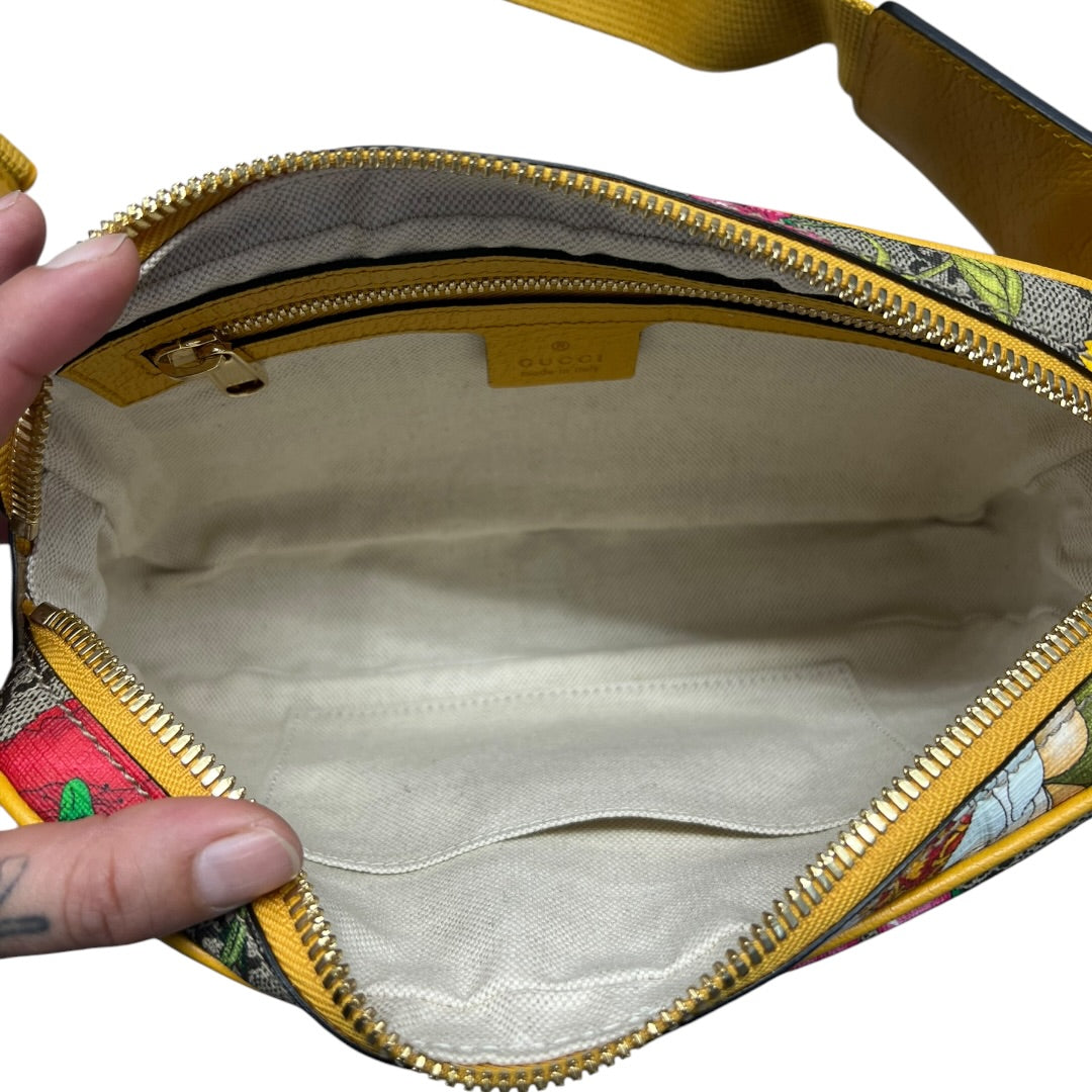 GUCCI GG Flora Ophidia Belt Bag PVC Leather Yellow GU588