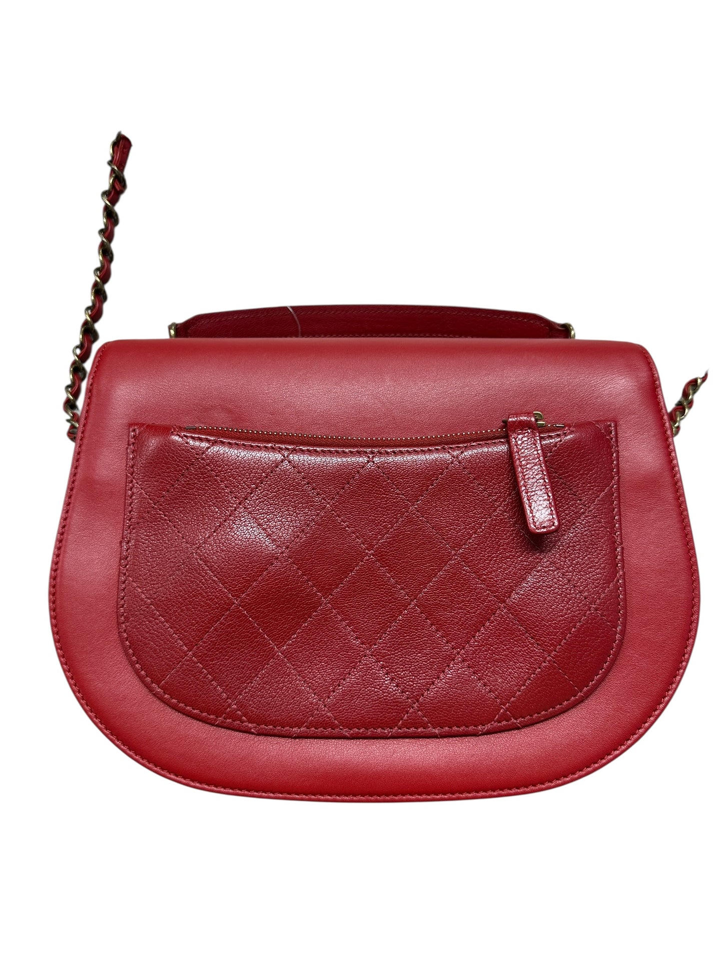 Chanel Top Handle Saddle Messenger Flap Bag Quilted Leather Red CH1781