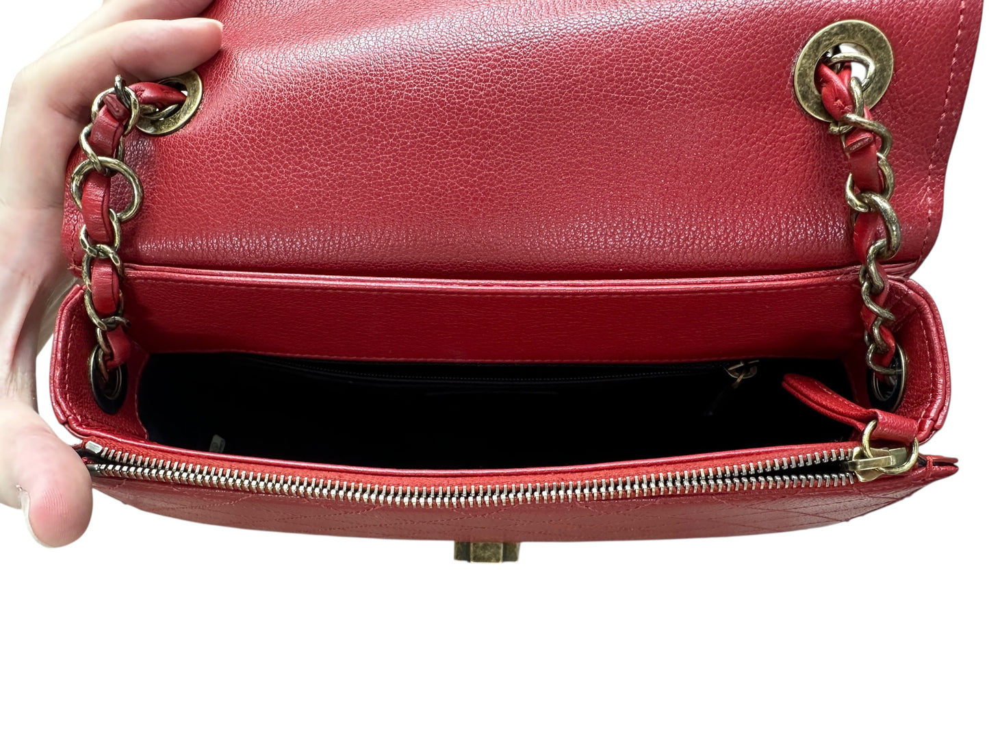 Chanel Top Handle Saddle Messenger Flap Bag Quilted Leather Red CH1781