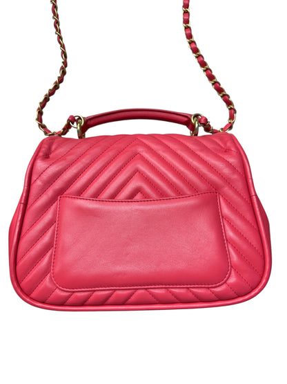 Chanel Chevron Top Handle Flap Bag Leather Pink CH1936