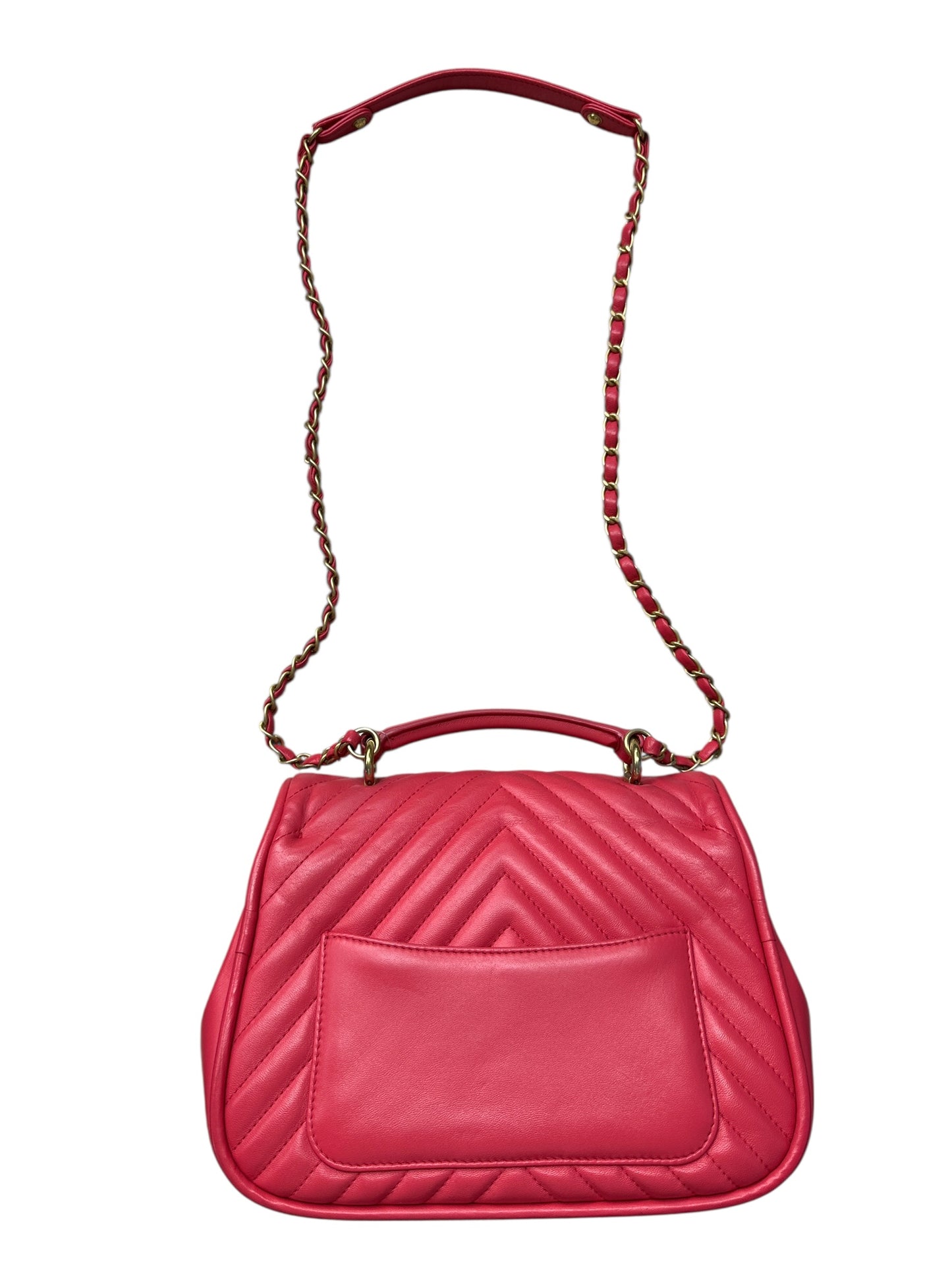 Chanel Chevron Top Handle Flap Bag Leather Pink CH1936