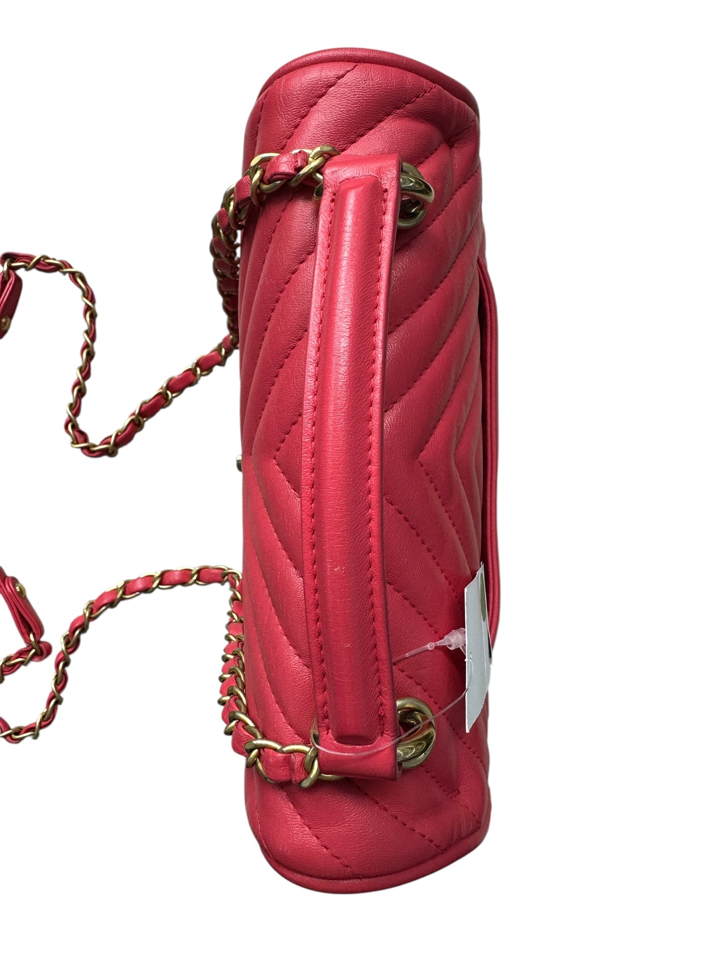Chanel Chevron Top Handle Flap Bag Leather Pink CH1936