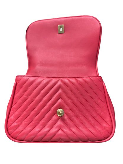 Chanel Chevron Top Handle Flap Bag Leather Pink CH1936