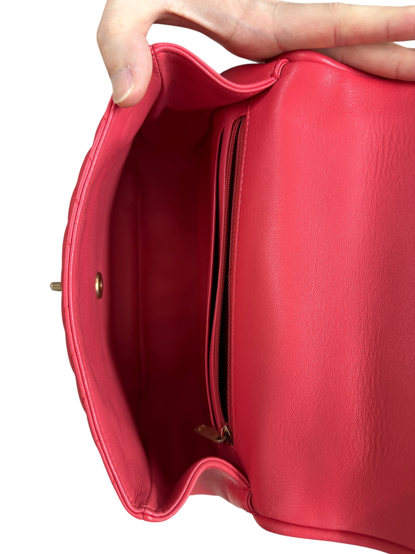 Chanel Chevron Top Handle Flap Bag Leather Pink CH1936