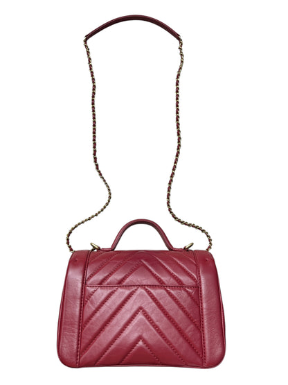 Chanel Chevron Top Handle Flap Bag Leather Red CH1975
