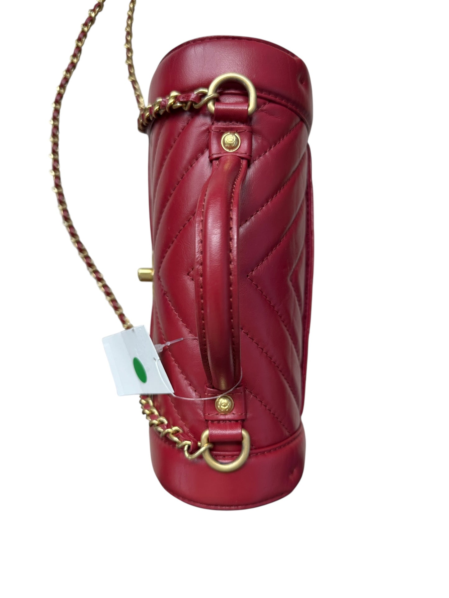 Chanel Chevron Top Handle Flap Bag Leather Red CH1975