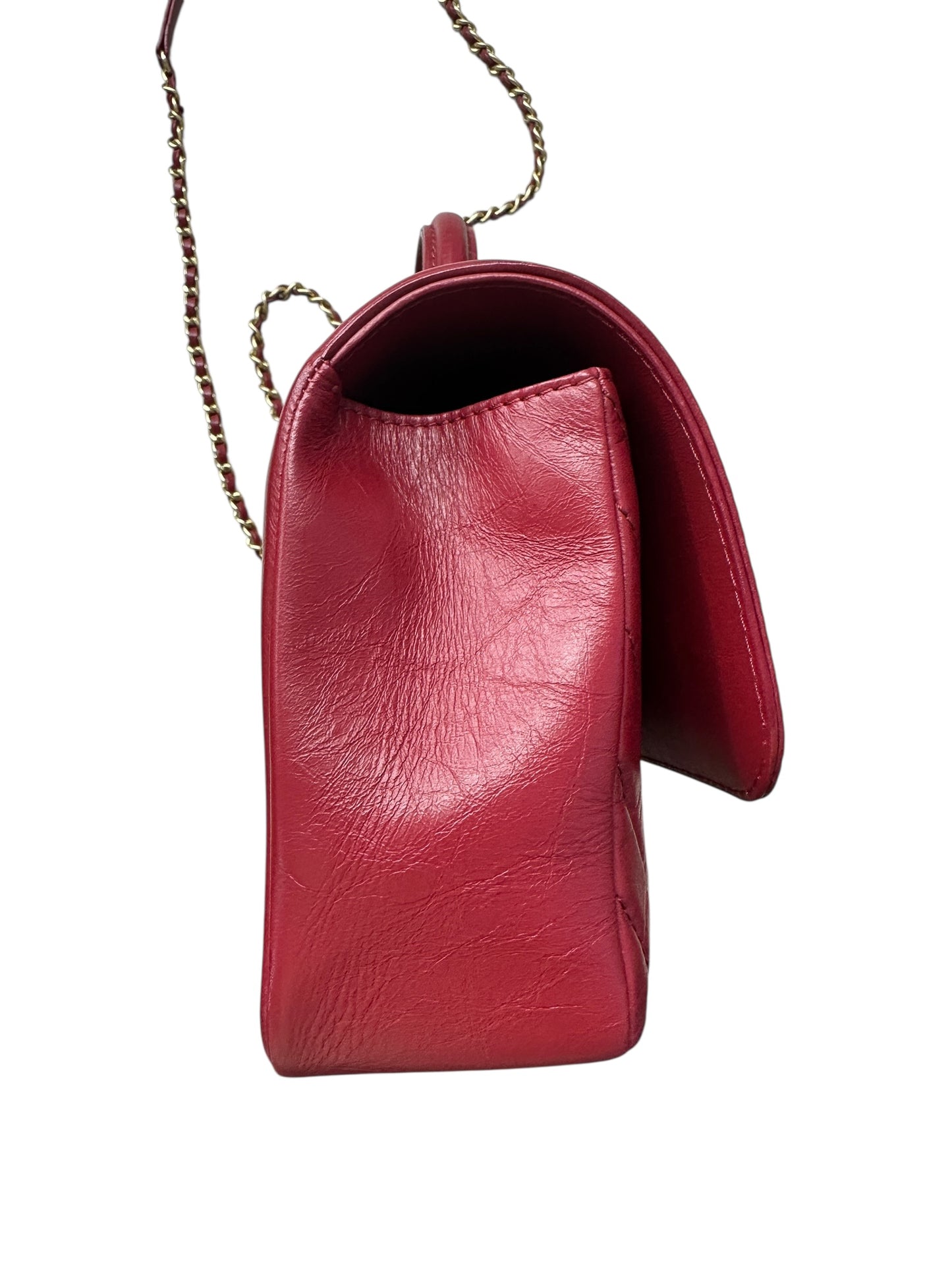 Chanel Chevron Top Handle Flap Bag Leather Red CH1975