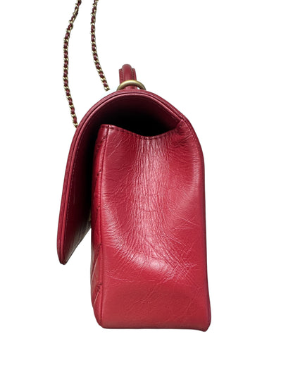Chanel Chevron Top Handle Flap Bag Leather Red CH1975