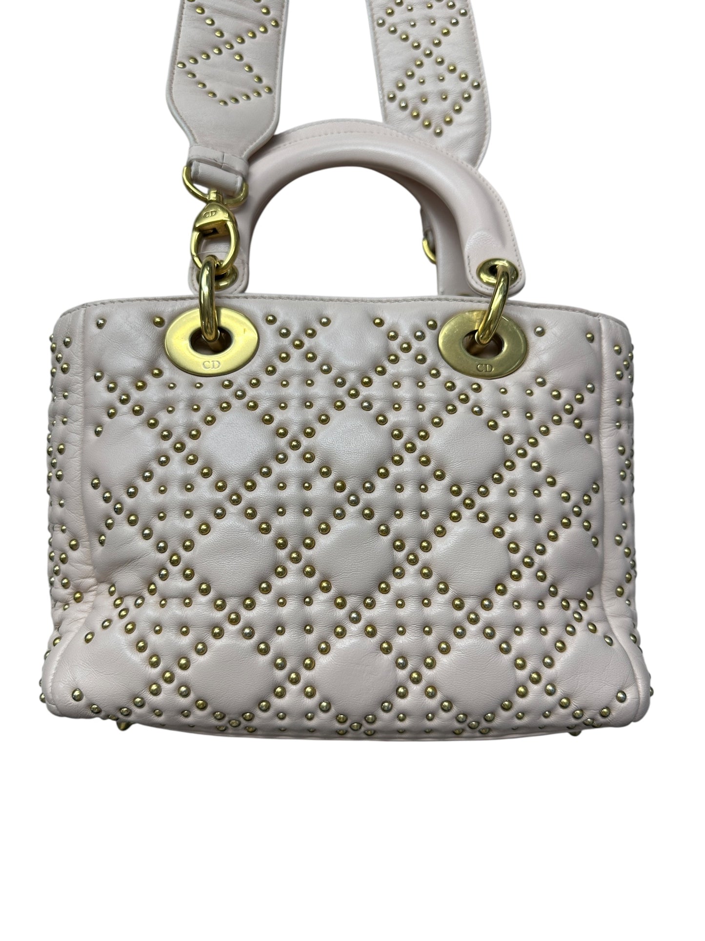 Christian Dior Lady Dior Studded Leather Handbag Pale Pink CH1997
