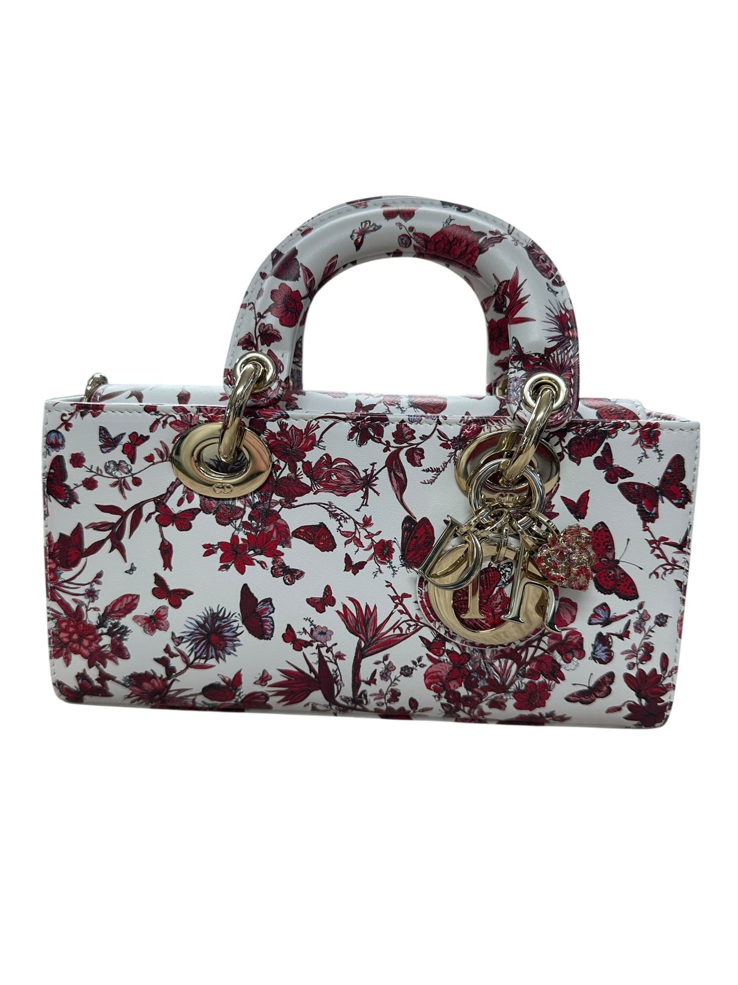 Christian Dior Lady D-Joy Leather Handbag Floral Butterfly Print Ch2004