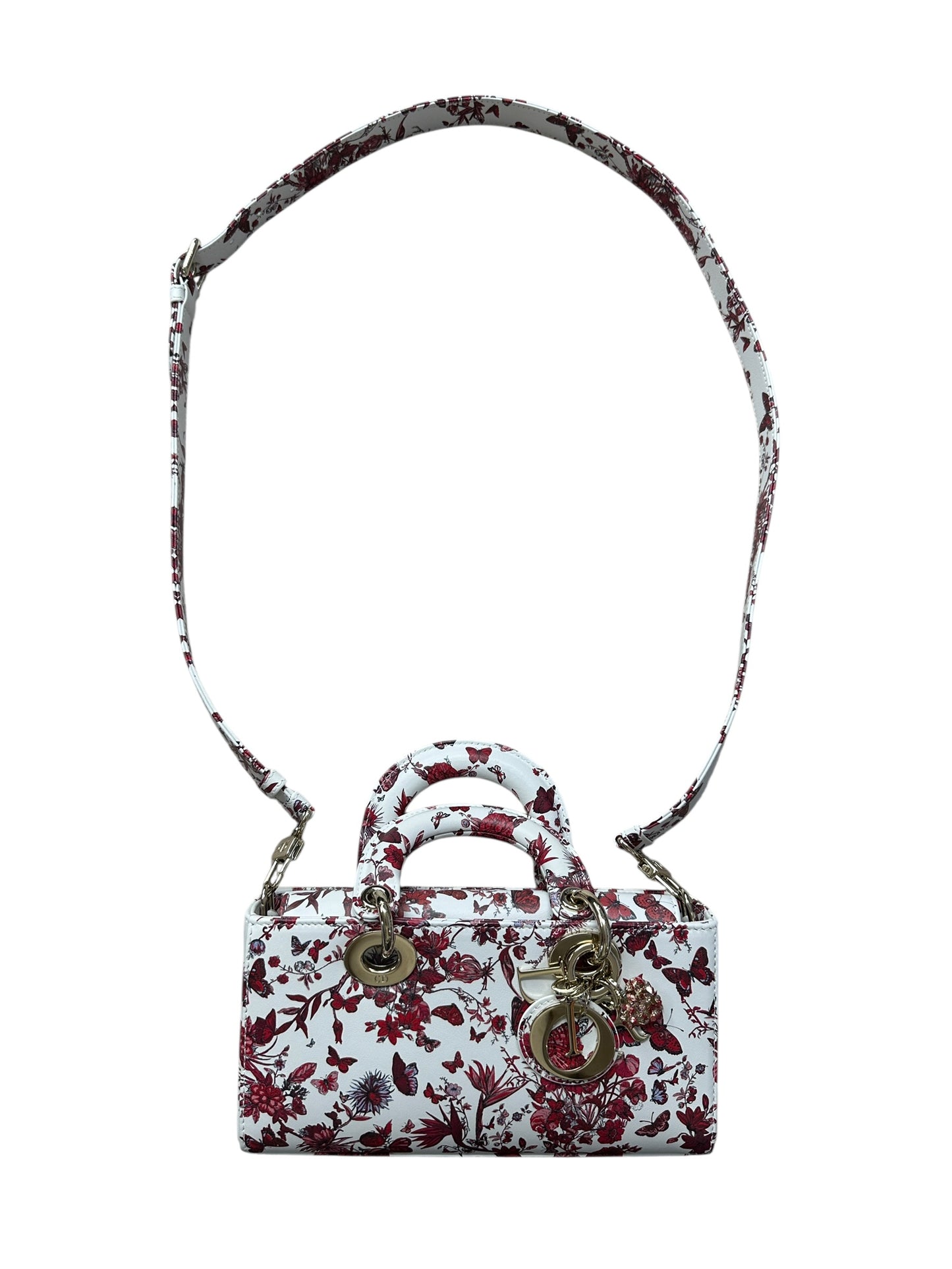 Christian Dior Lady D-Joy Leather Handbag Floral Butterfly Print Ch2004