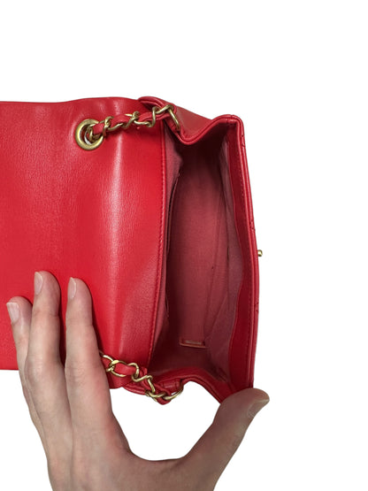 CHANEL Quilted Top Handle Flap Bag Red Lambskin Gold Hardware CH2064