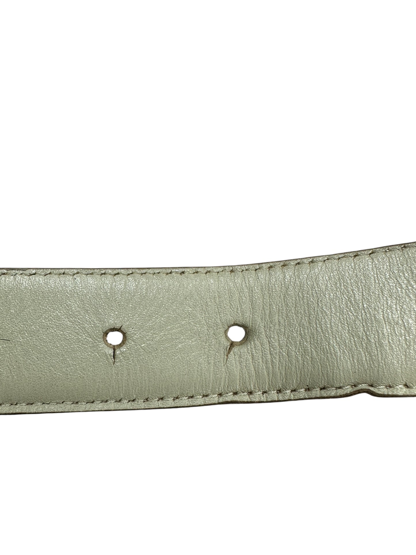 CHANEL CC Logo Buckle Calf Leather Belt Cream Gold Hardware CH2070