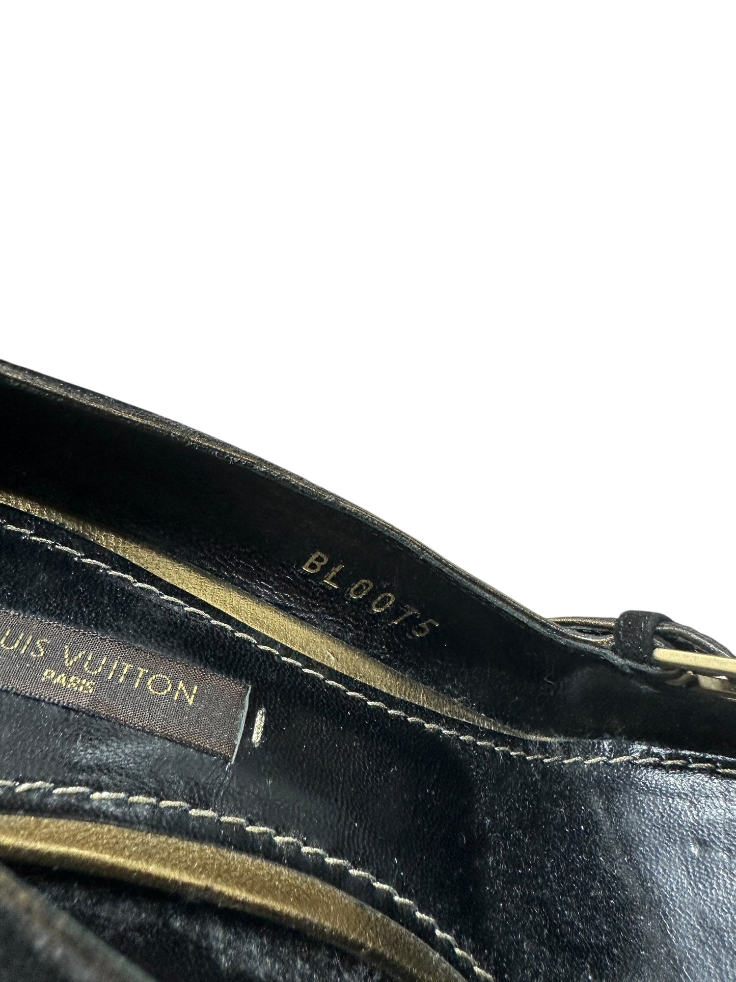 LOUIS VUITTON Suede High Heel Pumps Black Gold Hardware LO2029