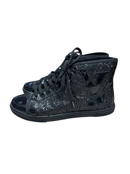 LOUIS VUITTON Sequined Fabric Sneaker Boot High-Top Sneakers Black Silver Hardware LO2027