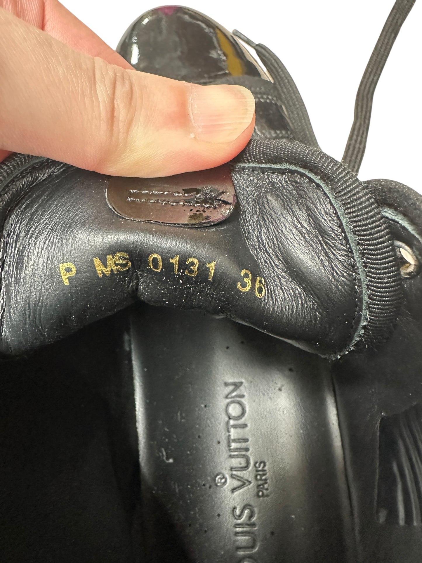 LOUIS VUITTON Sequined Fabric Sneaker Boot High-Top Sneakers Black Silver Hardware LO2027