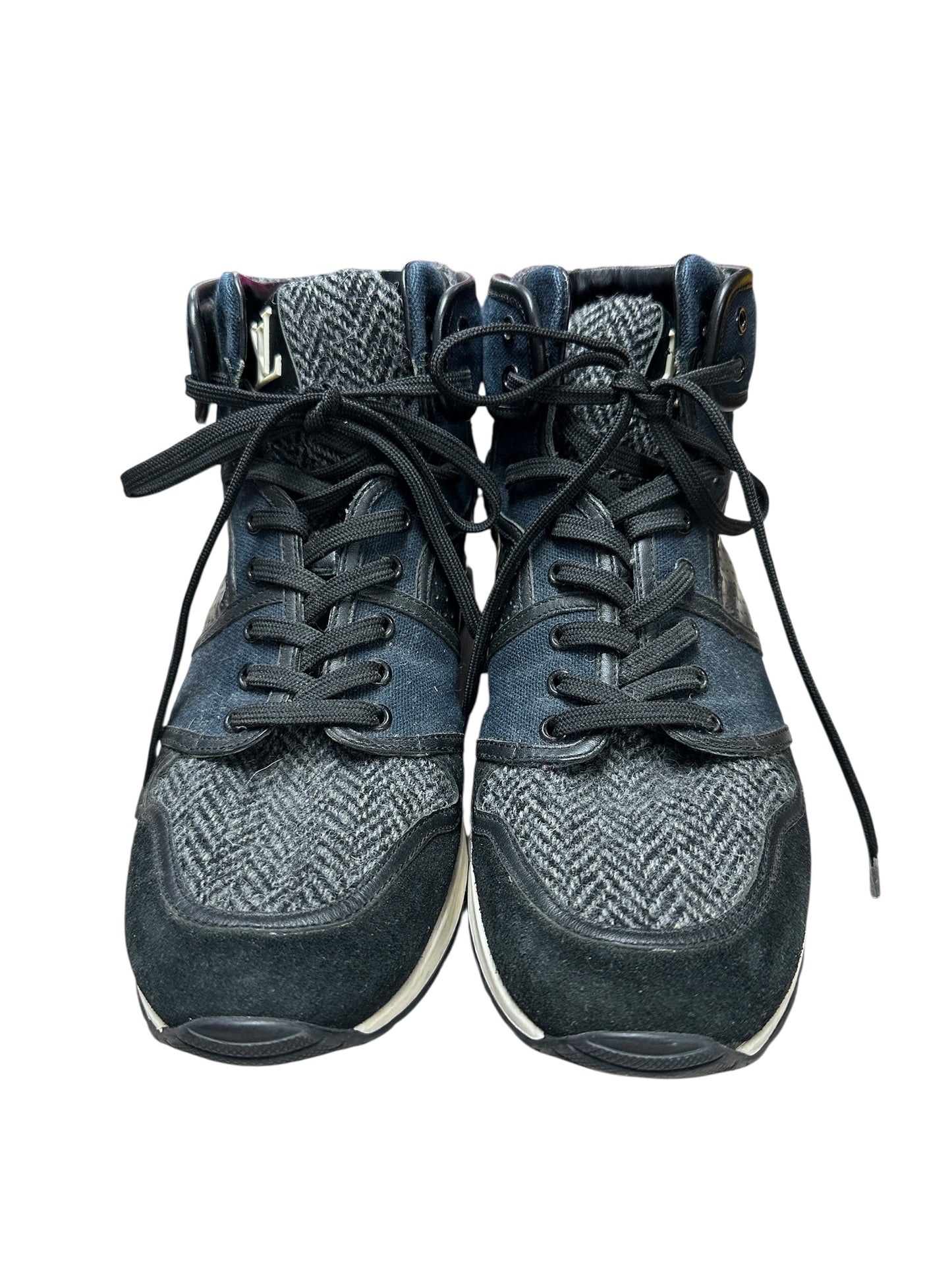 LOUIS VUITTON Mixed Materials Run Away Sneakers Navy Blue Silver Hardware LO1602
