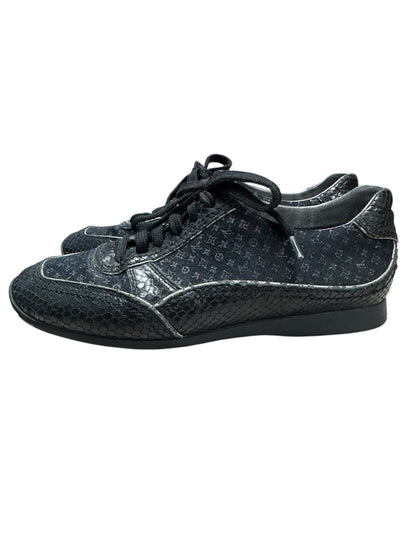 LOUIS VUITTON Monogram Denim LV Trainer Sneaker Black Silver Hardware LO2012