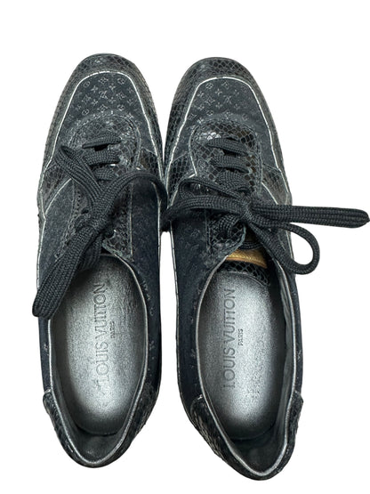 LOUIS VUITTON Monogram Denim LV Trainer Sneaker Black Silver Hardware LO2012