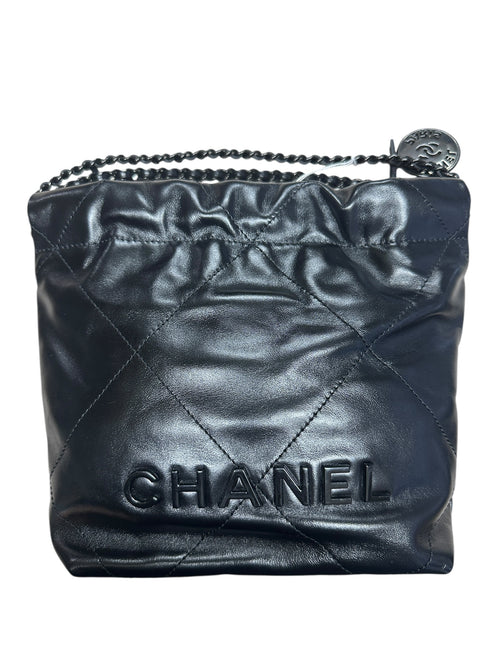Chanel 22 Mini Leather Hobo Shoulder Bag Black CH2095
