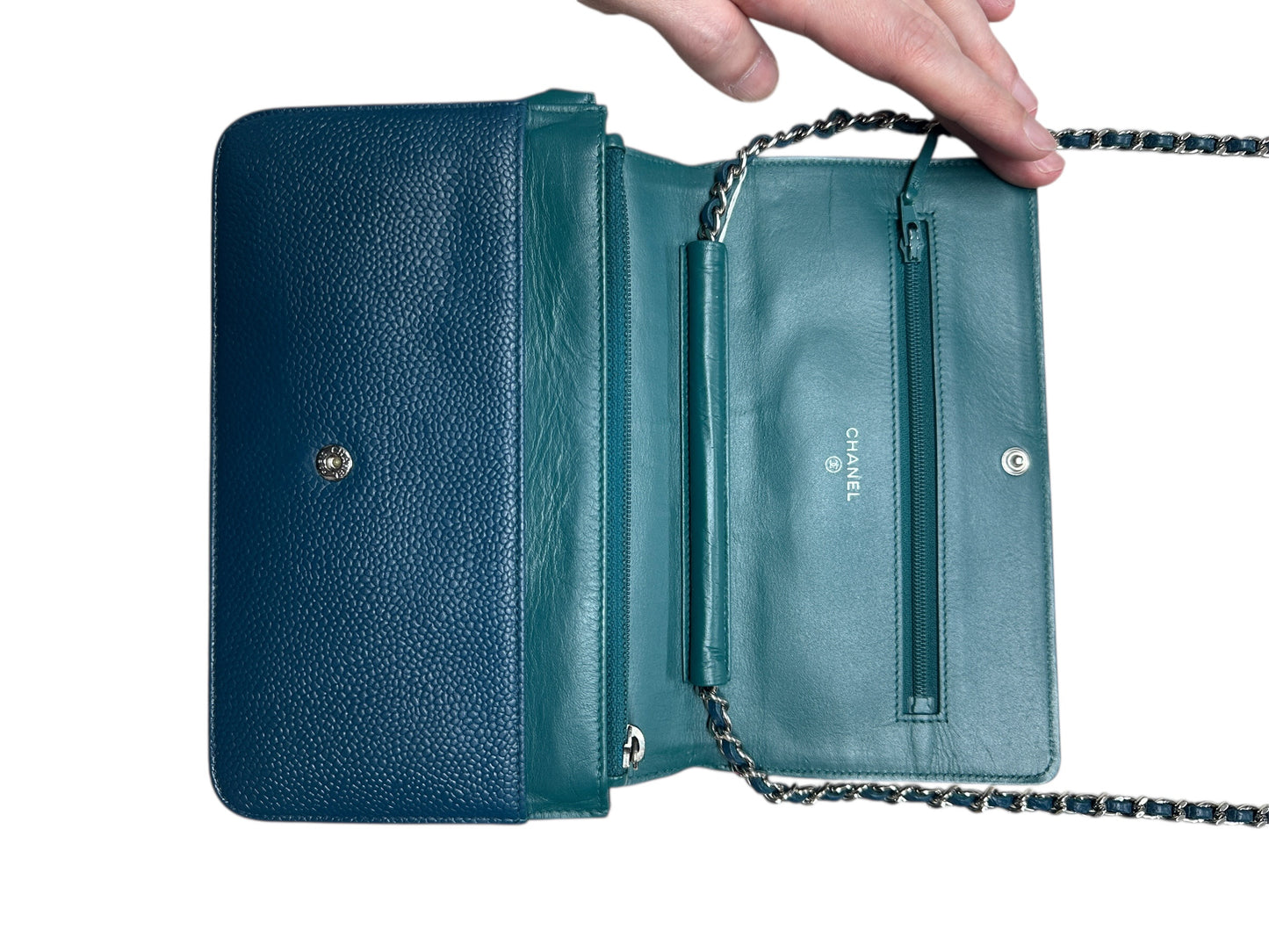 Chanel Timeless CC Caviar Leather Wallet on Chain WOC Teal CH2099