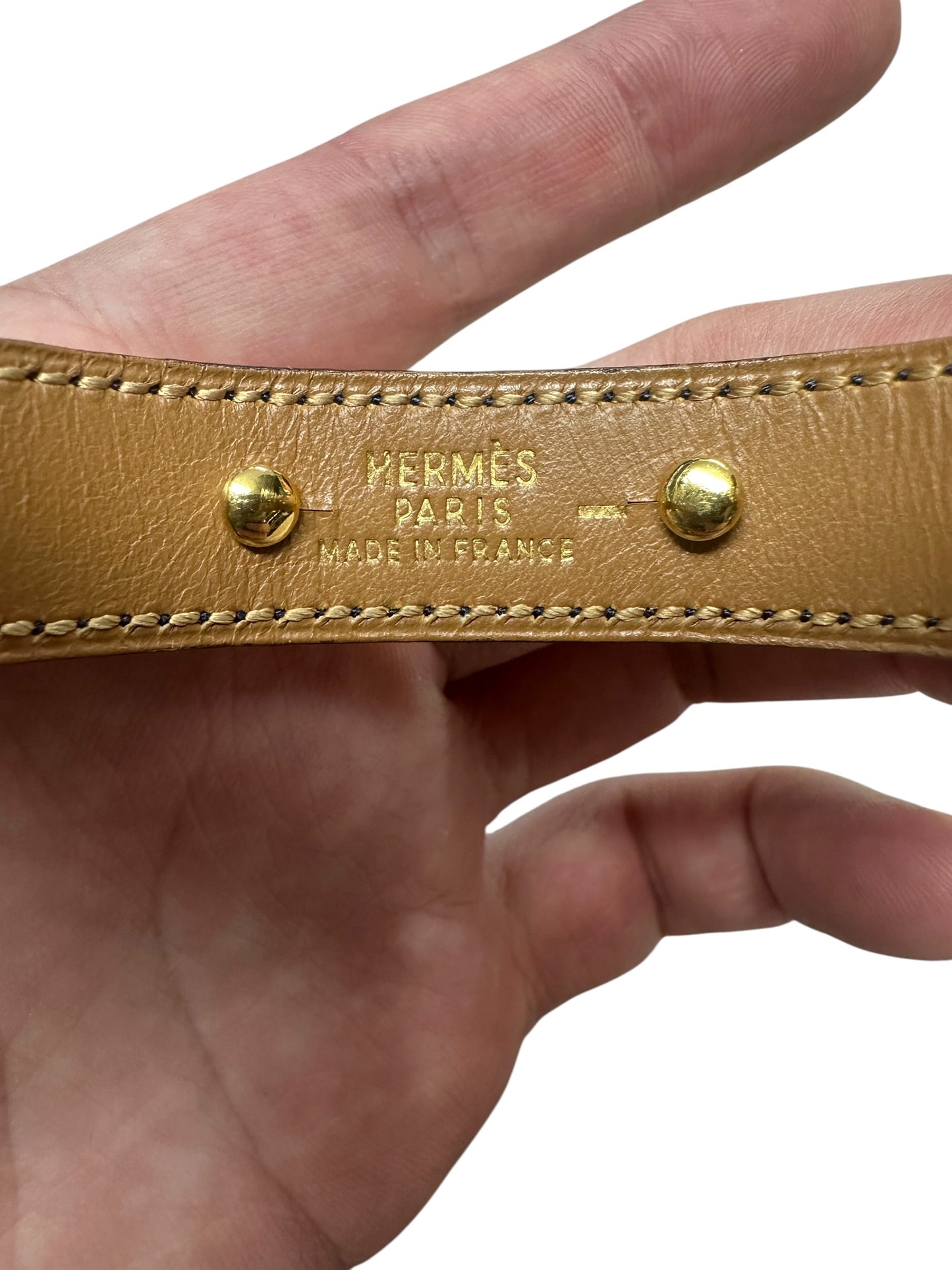 Hermès Chaine d'Ancre Exotic Leather Cuff Bracelet Bangle Navy / Gold HE440