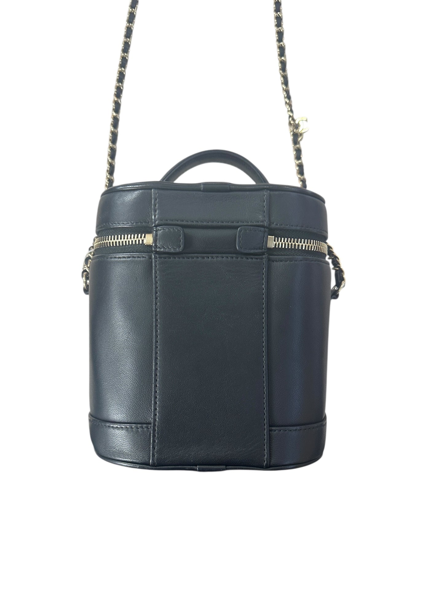 Chanel Filigree Vanity Case Leather Bag Black Gold Hardware CH2097