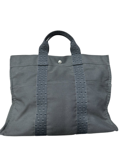 HERMES Herline MM Tote Bag Gray Canvas Silver Hardware HE389