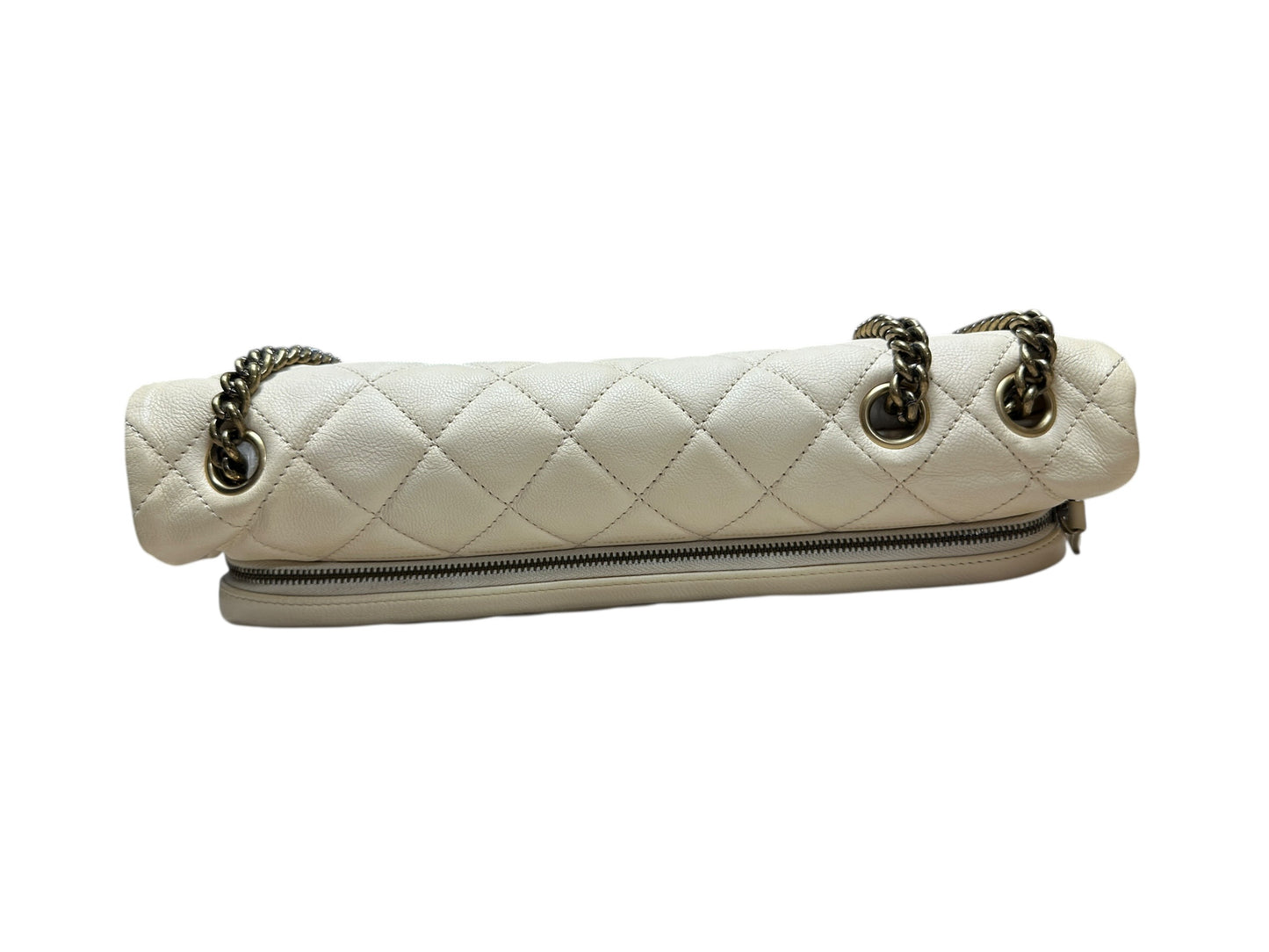 Chanel Quilted Leather Expandable Flap Bag Chain Shoulder Off-White CH2102