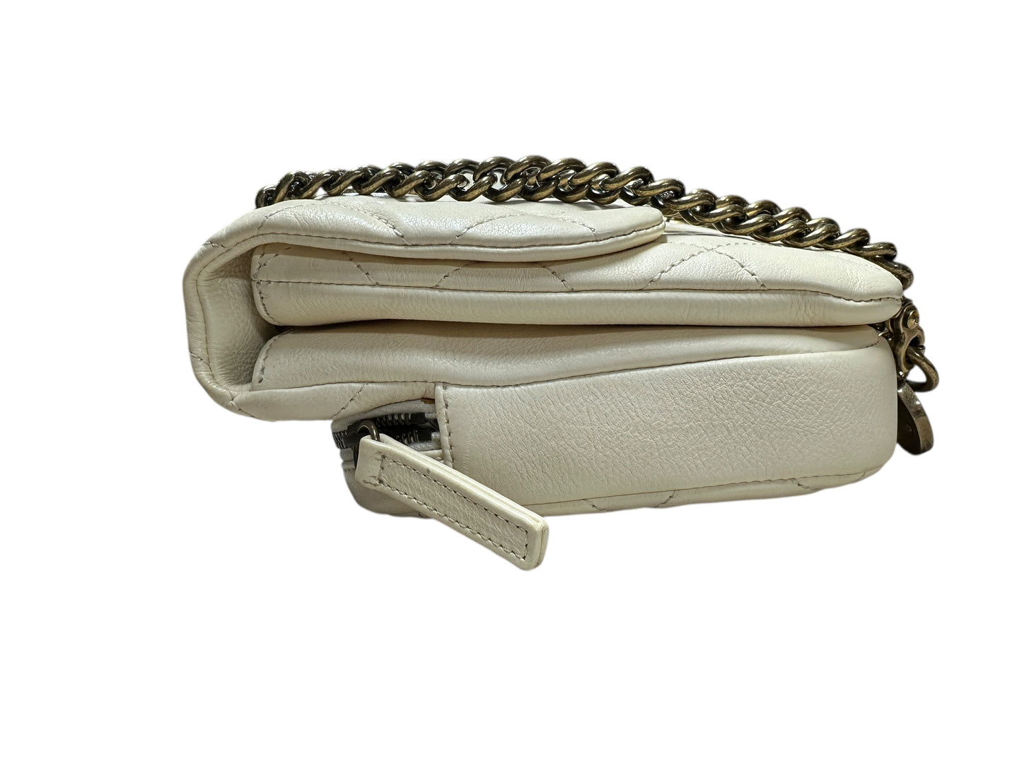 Chanel Quilted Leather Expandable Flap Bag Chain Shoulder Off-White CH2102