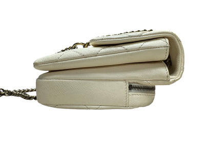 Chanel Quilted Leather Expandable Flap Bag Chain Shoulder Off-White CH2102