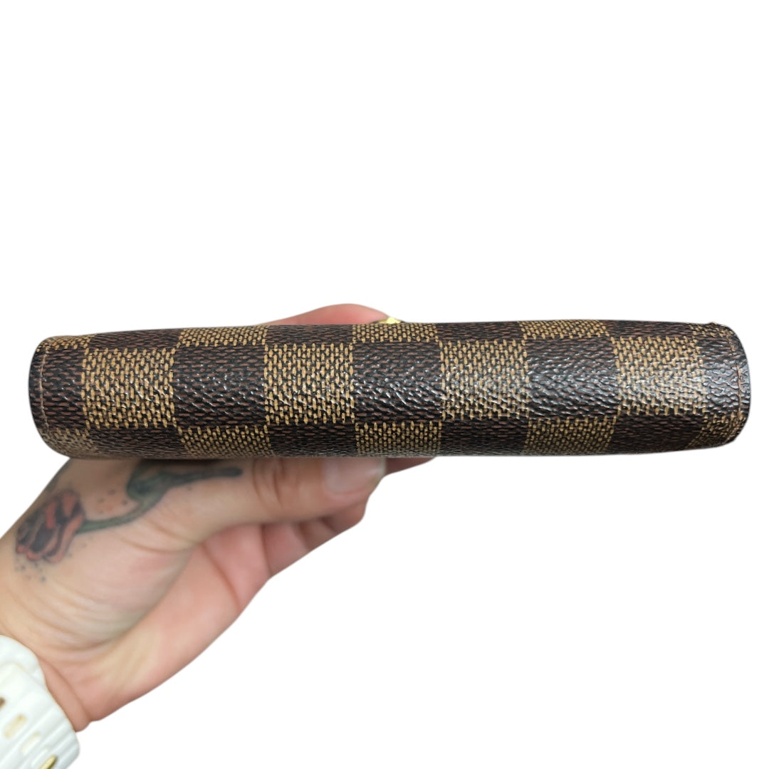 LOUIS VUITTON Damier Ebene Compact Wallet Brown Gold Hardware LO2206