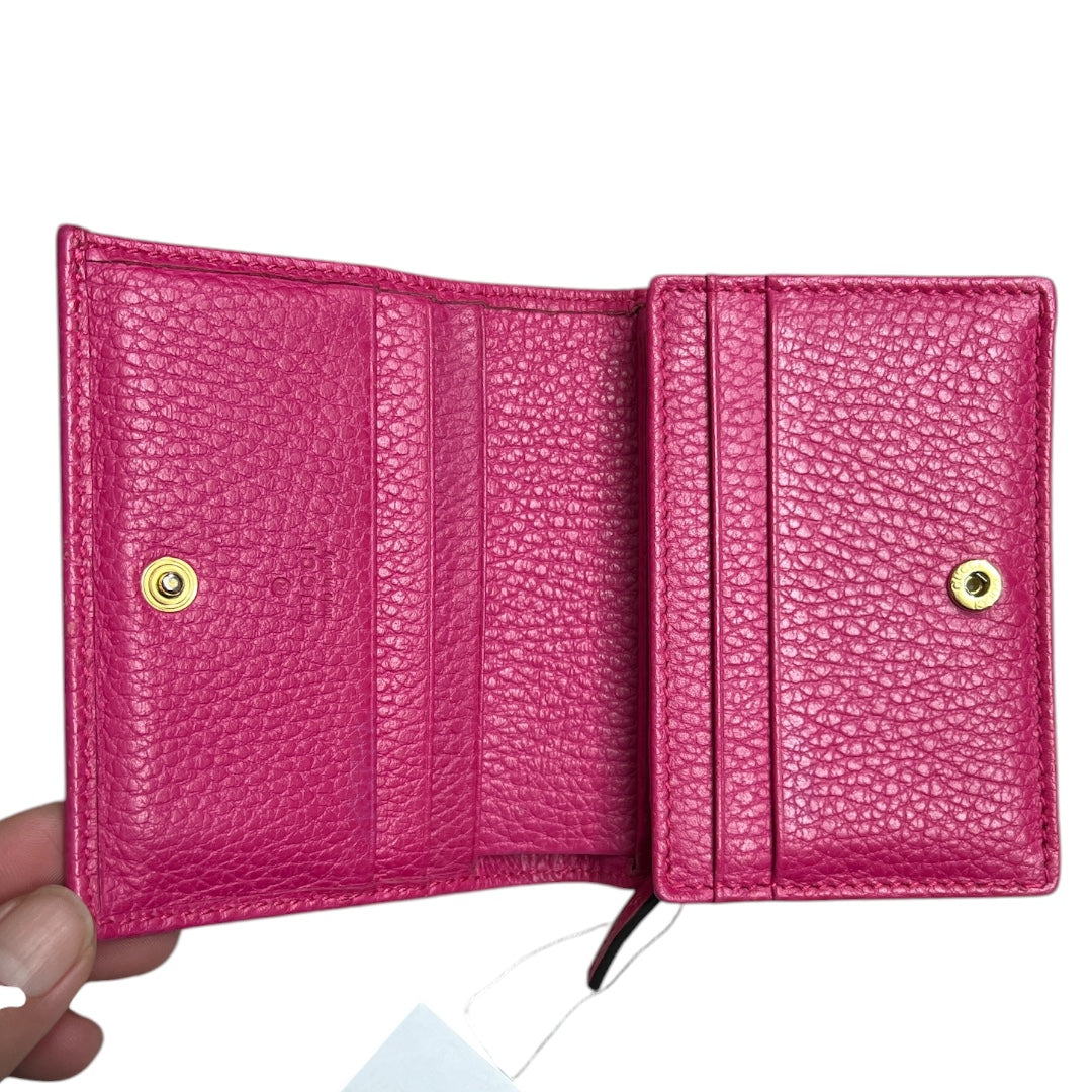 GUCCI Leather GG Marmont Card Case Wallet Pink Gold Hardware Gu564