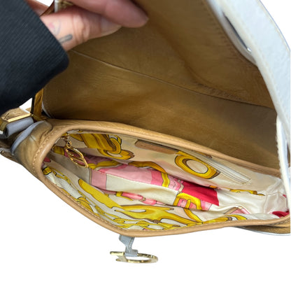 CHRISTIAN DIOR Leather Saddle Shoulder Bag Beige/White Gold Hardware Ch2104