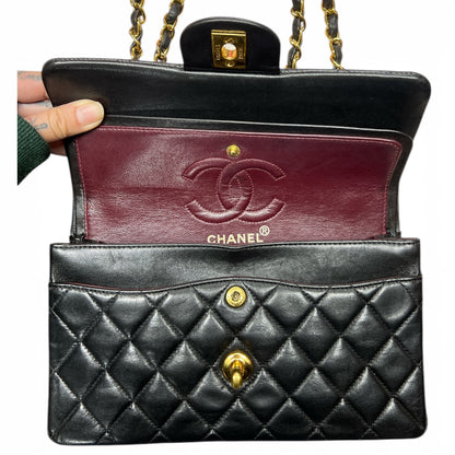 CHANEL Lambskin Classic Double Flap Shoulder Bag Black Gold Hardware CH2112