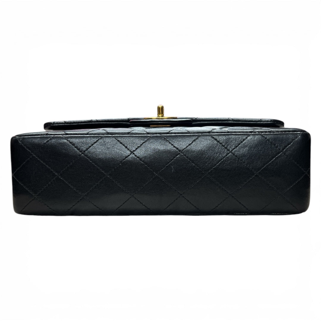 CHANEL Lambskin Classic Double Flap Shoulder Bag Black Gold Hardware CH2112