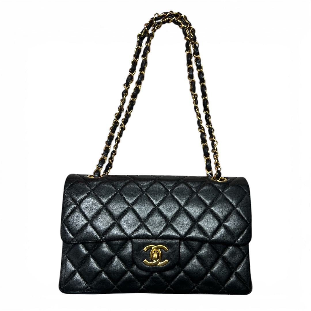 CHANEL Lambskin Classic Double Flap Shoulder Bag Black Gold Hardware CH2112