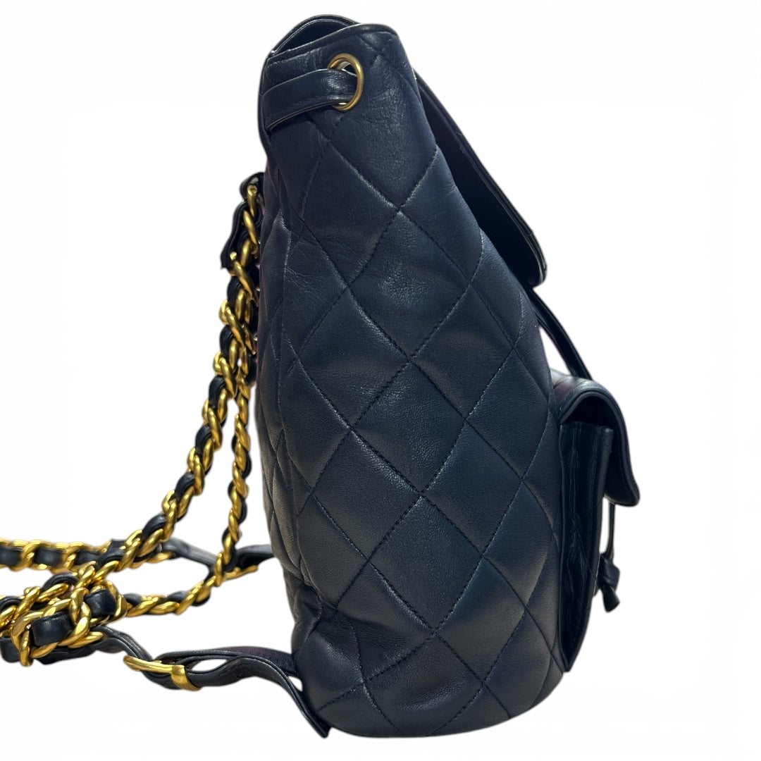 CHANEL Lambskin Quilted Duma Backpack Black Gold Hardware CH2114