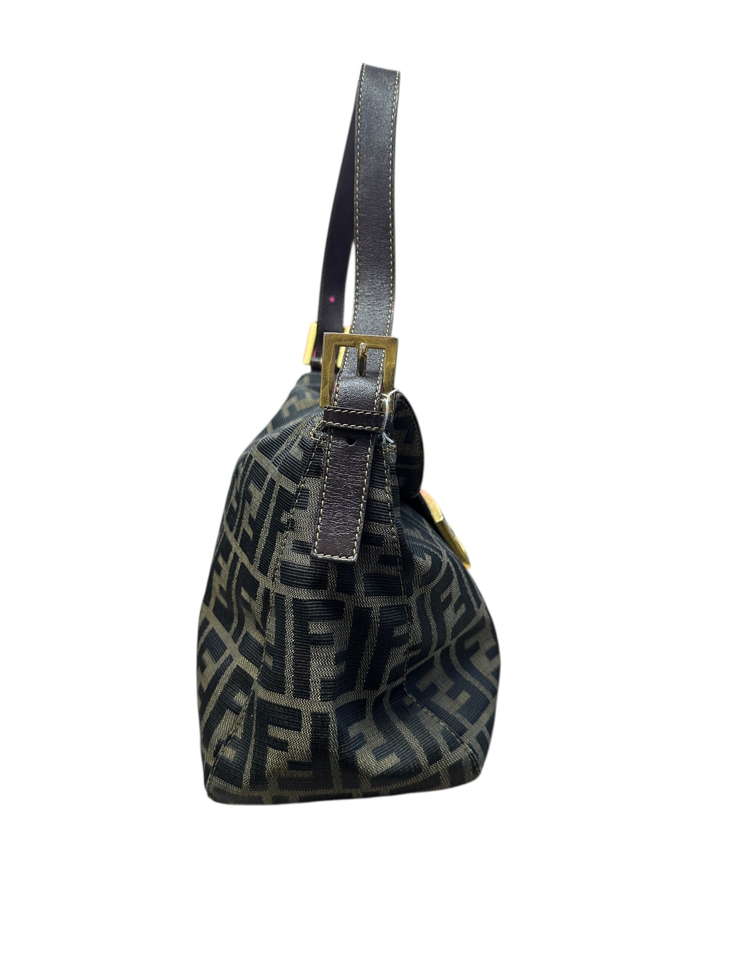 FENDI Zucca Shoulder Bag Brown/Black Gold Hardware FE364