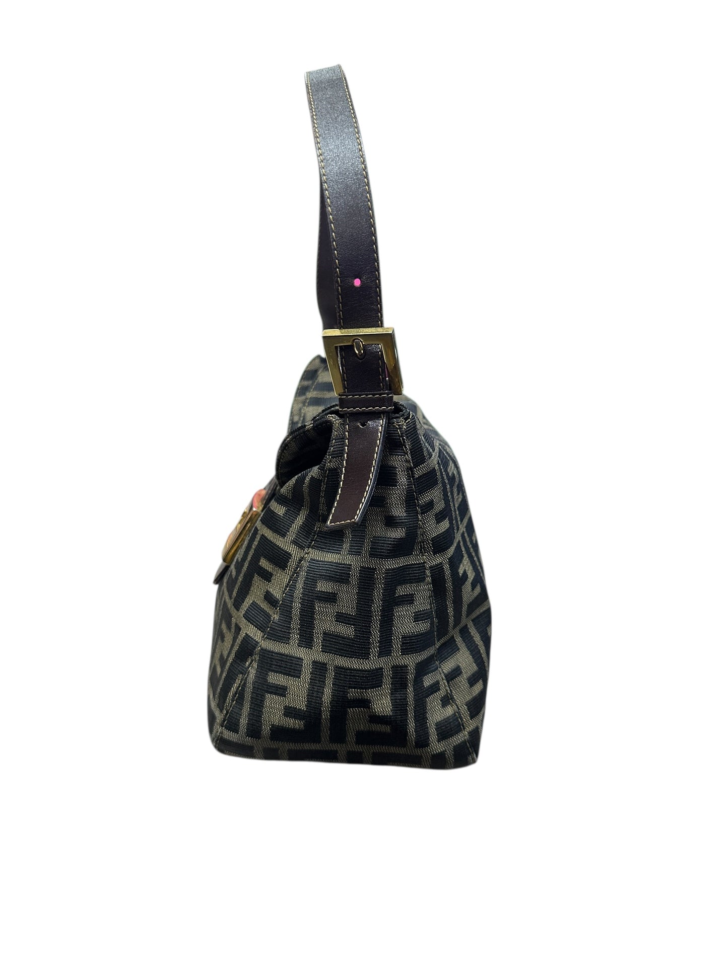 FENDI Zucca Shoulder Bag Brown/Black Gold Hardware FE364