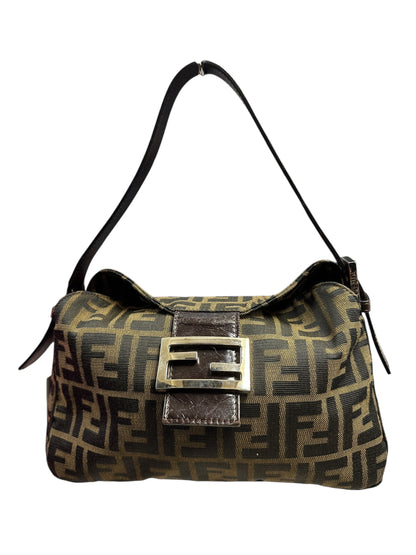 FENDI Zucca Shoulder Bag Brown/Black Silver Hardware FE368