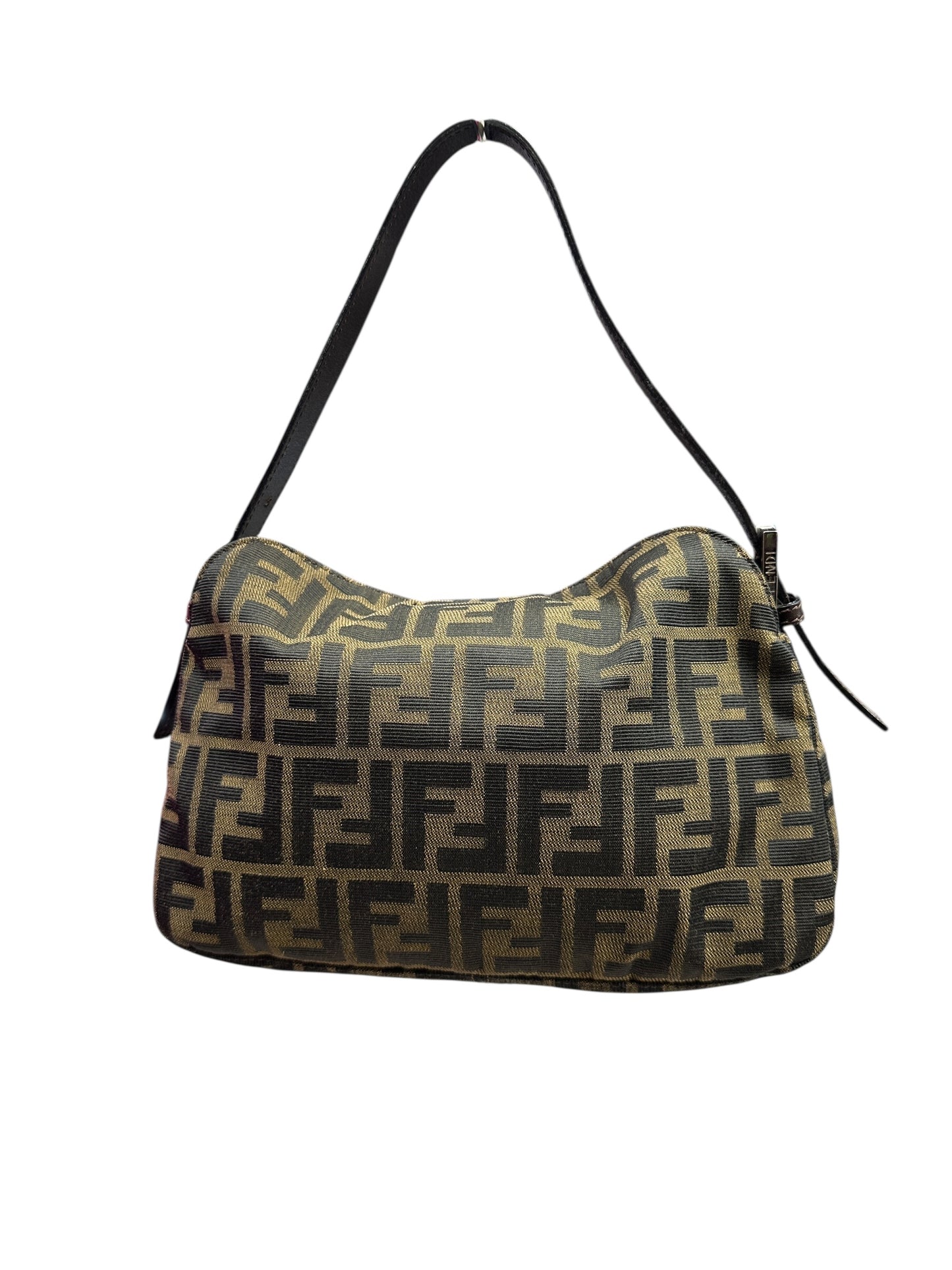 FENDI Zucca Shoulder Bag Brown/Black Silver Hardware FE368