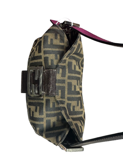 FENDI Zucca Shoulder Bag Brown/Black Silver Hardware FE368