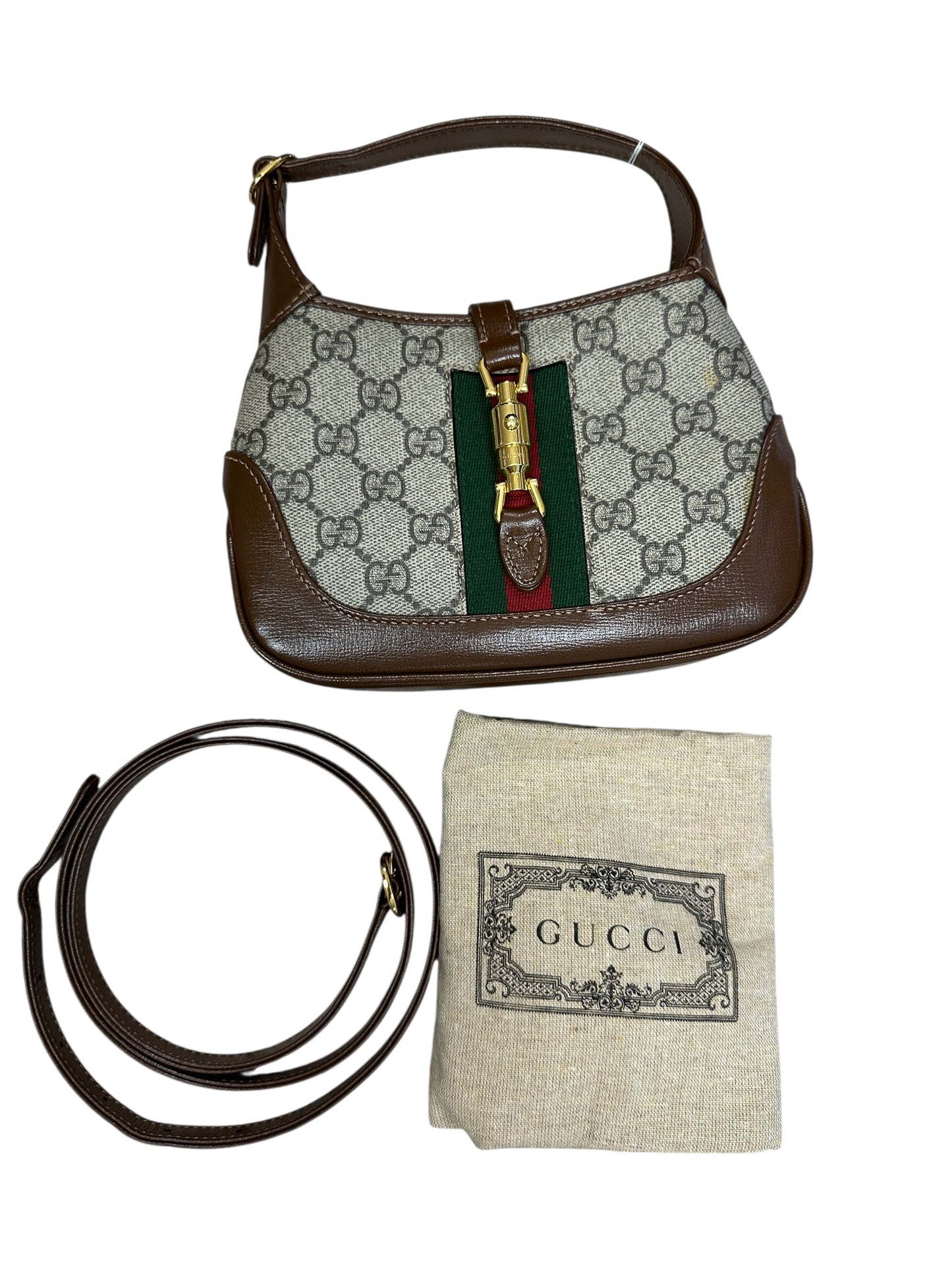GUCCI GG Supreme Jackie 1961 Mini Hobo Bag Beige/Brown Gold Hardware GU570