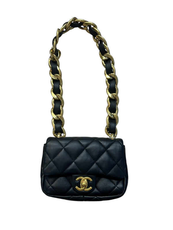 CHANEL Lambskin Quilted Mini Flap Bag Black Gold Hardware CH2122