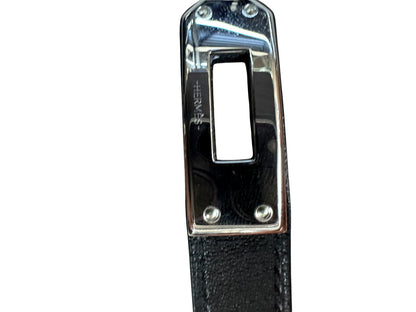 HERMES Leather Kelly Double Tour Bracelet Black Silver Hardware HE444