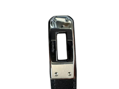 HERMES Leather Kelly Double Tour Bracelet Black Silver Hardware HE444